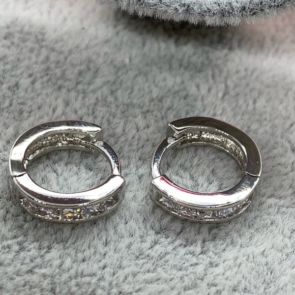 Sterling Silver 925 CZ Hoop Earrings - Picture 4 of 6